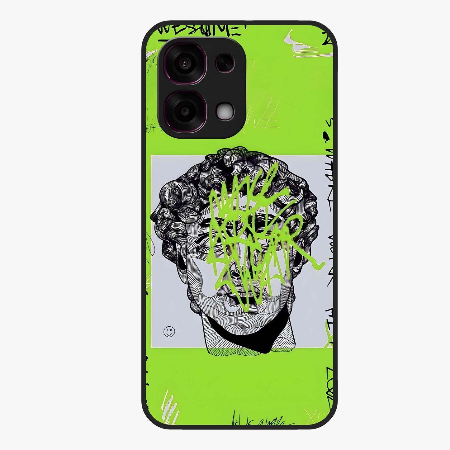 Neo Graffiti Rebellion Glass Case showing flat back view with vibrant graffiti artwork and glossy glass finish.