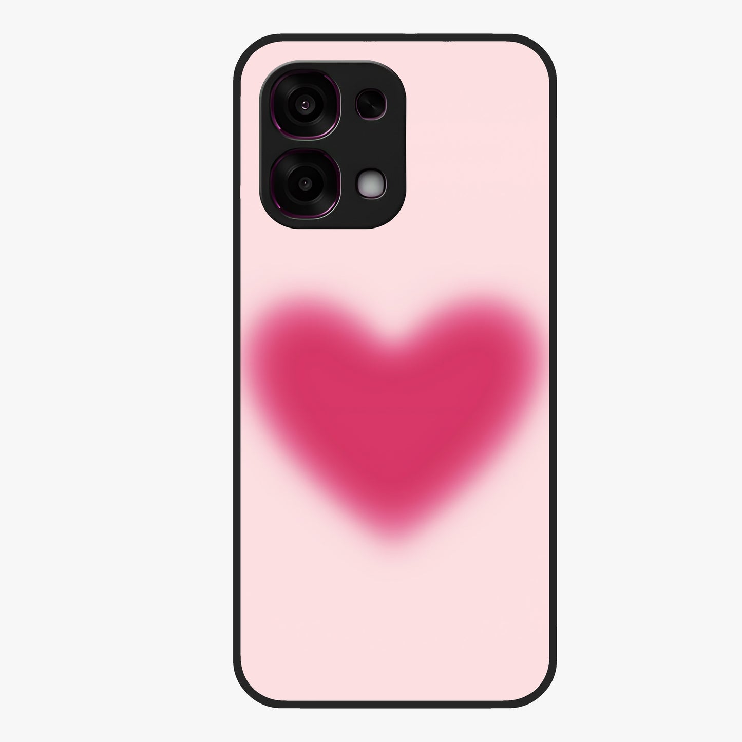 Pink Aura Heart Glass Case showing flat back view with glowing heart artwork and glossy glass finish.