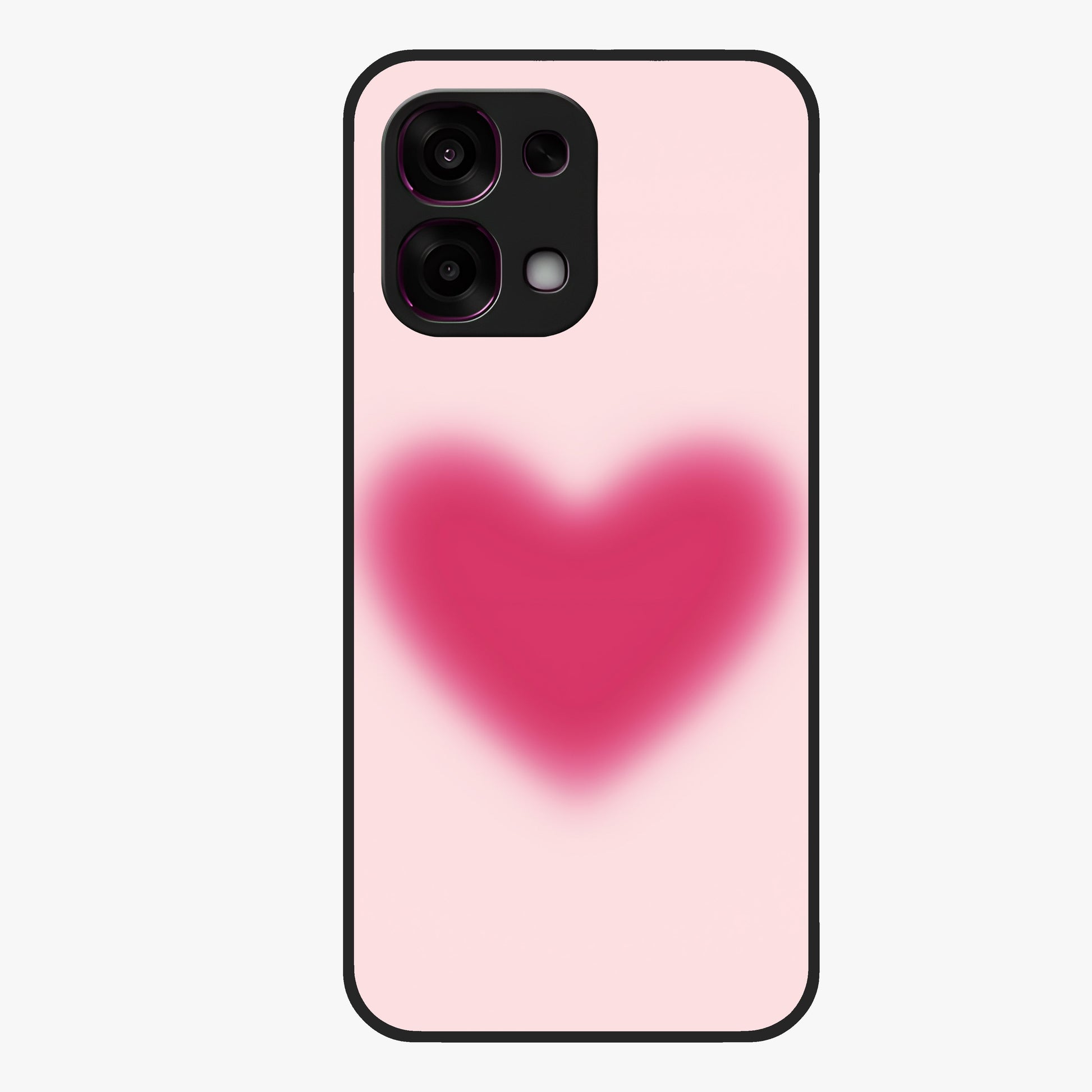 Pink Aura Heart Glass Case showing flat back view with glowing heart artwork and glossy glass finish.