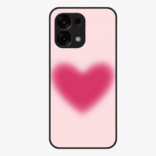 Pink Aura Heart Glass Case showing flat back view with glowing heart artwork and glossy glass finish.