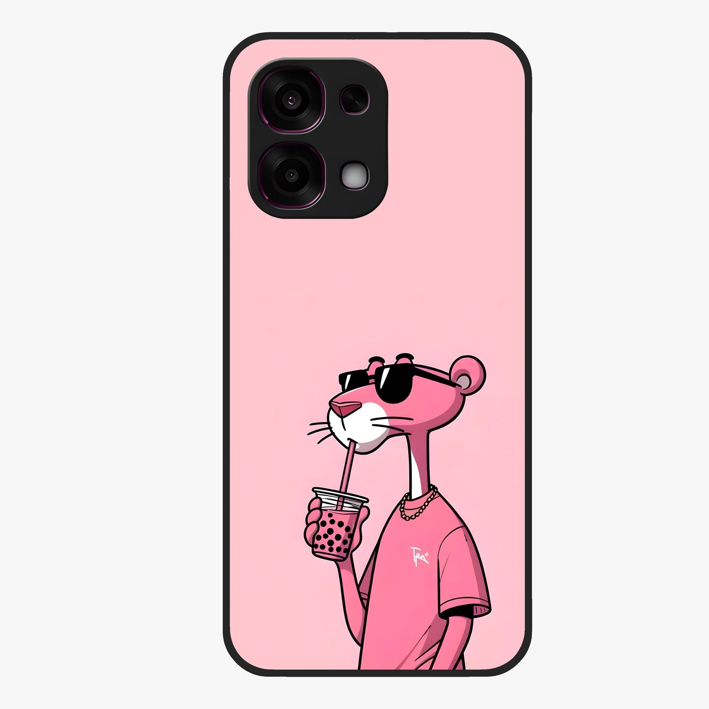 Pink Panther Glass Case showing flat back view with iconic pink panther artwork and glossy glass finish.