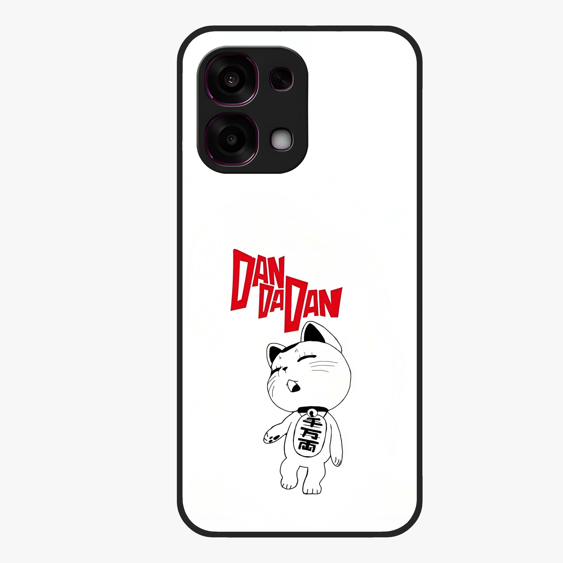 Playful Spirit Charm Glass Case showing flat back view with cheerful charm themed artwork and glossy glass finish.
