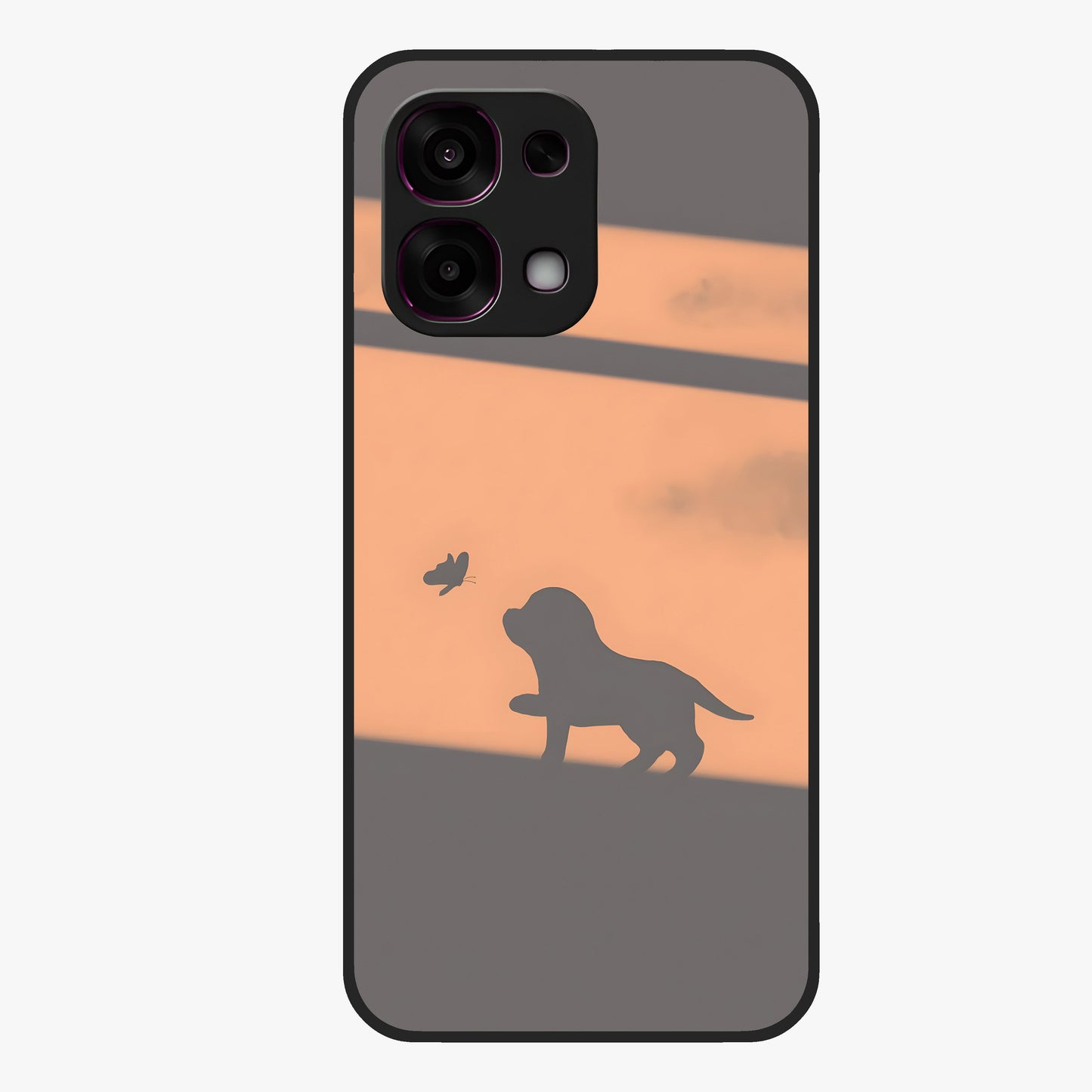 Puppy Shadow Art Glass Case showing flat back view with cute puppy shadow style artwork and glossy glass finish.
