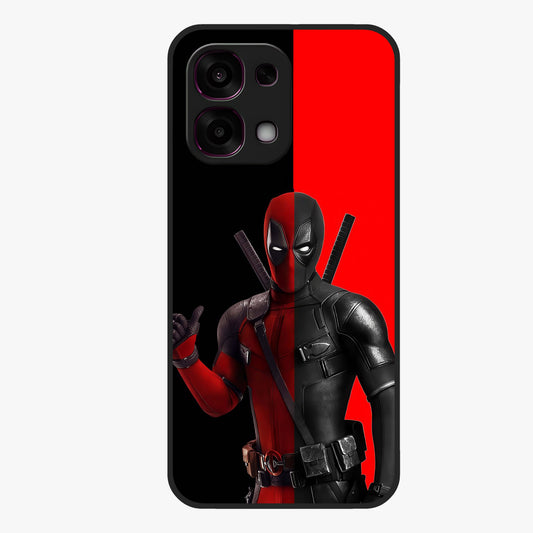 Red & Black Deadpool Theme Glass Case showing flat back view with bold comic inspired artwork and glossy glass finish.