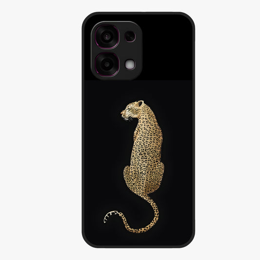 Regal Leopard Glass Case showing flat back view with bold leopard artwork and glossy glass finish.