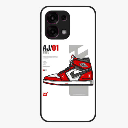 Retro Sneaker Blueprint Glass Case showing flat back view with sneaker blueprint style artwork and glossy glass finish.