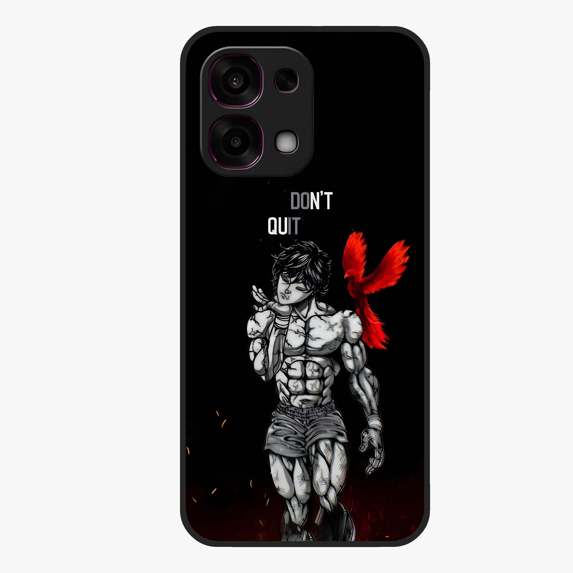 Rise Beyond Limits Glass Case showing flat back view with motivational typography artwork and glossy glass finish.