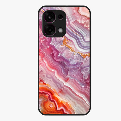 Rose Quartz Marble Glass Case showing flat back view with pink marble quartz texture artwork and glossy glass finish.