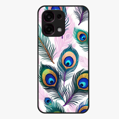 Royal Peacock Feathers Glass Case showing flat back view with colorful peacock feather artwork and glossy glass finish.
