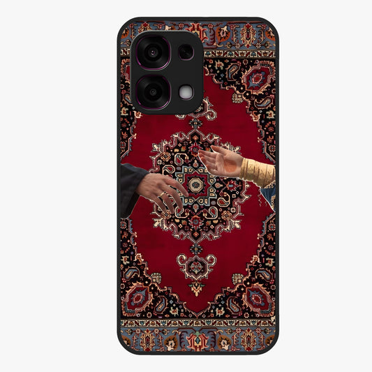 Royal Touch Reach Glass Case showing flat back view with elegant royal themed artwork and glossy glass finish.