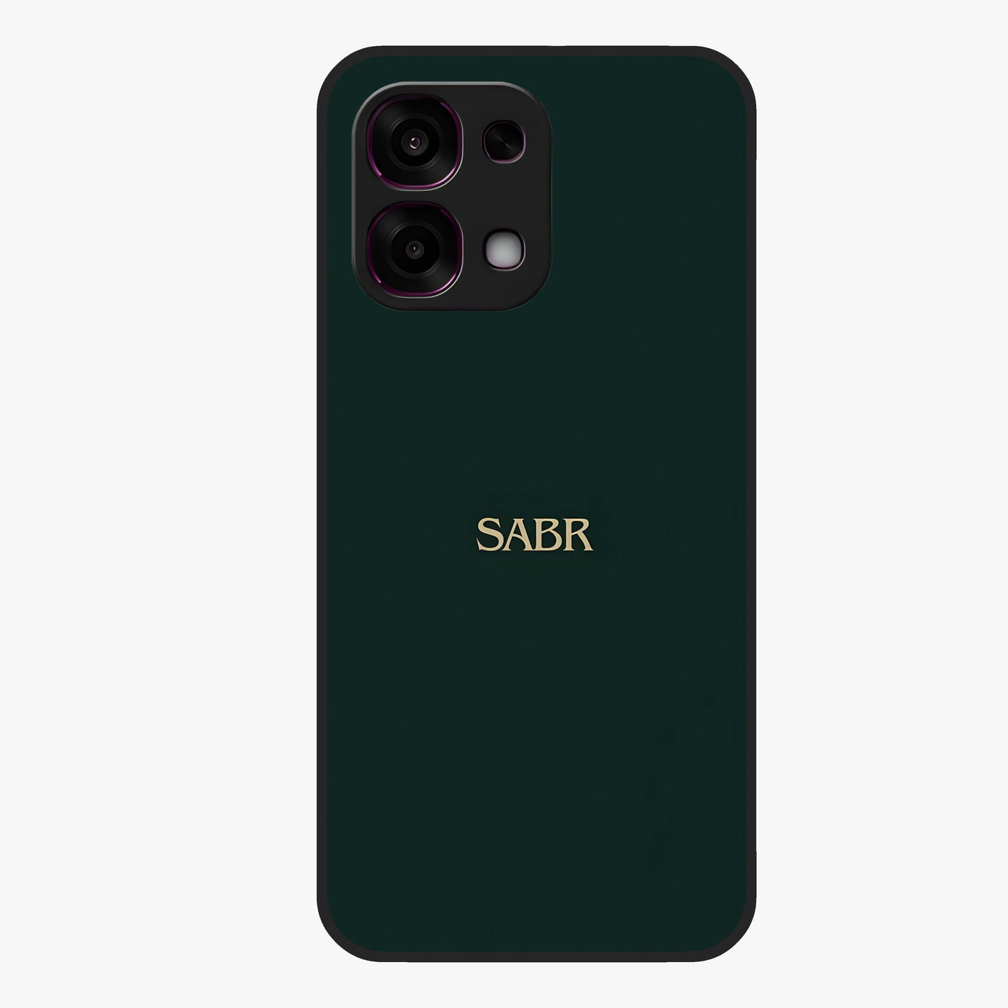 Sabr Minimal Patience Glass Case showing flat back view with minimalist typography artwork and glossy glass finish.