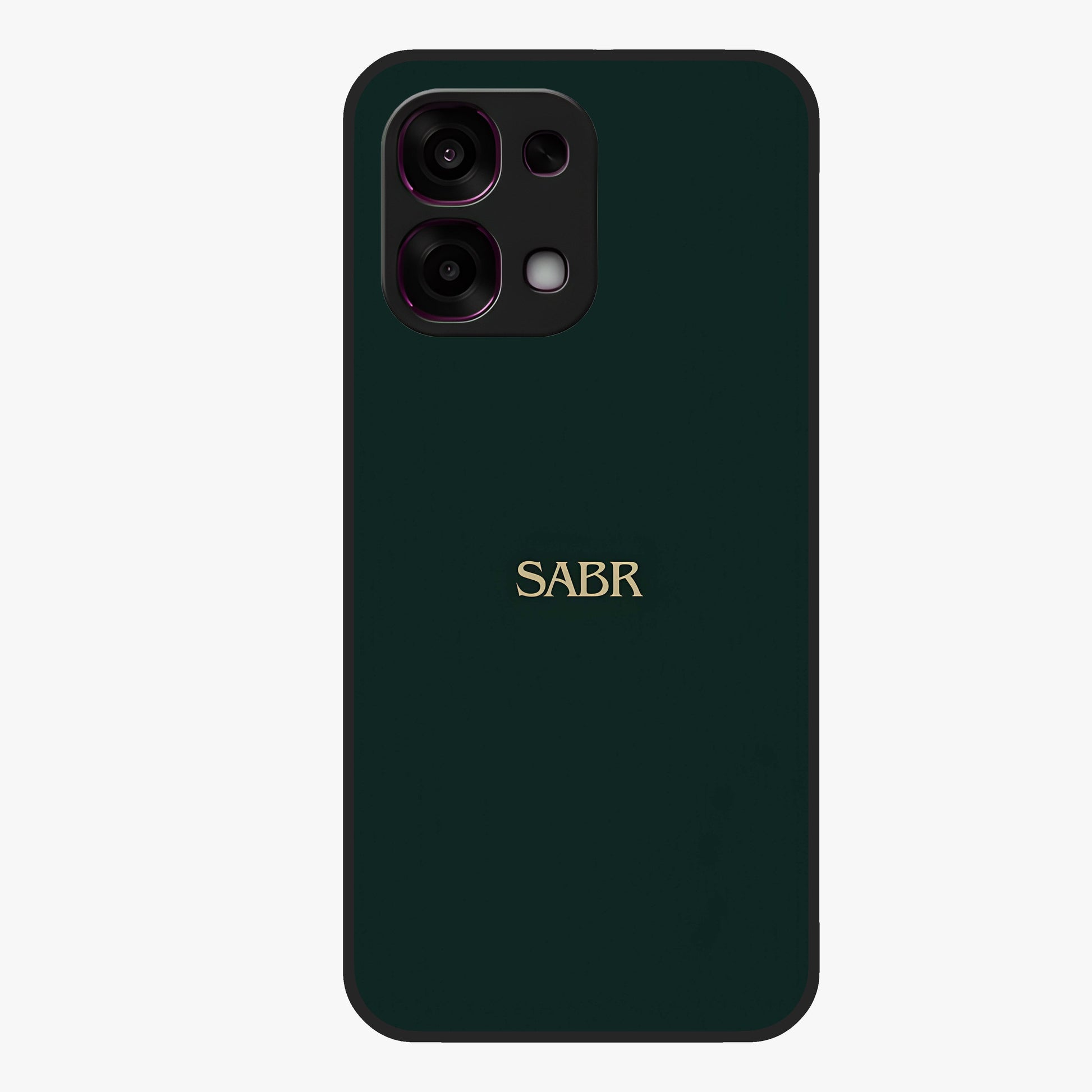 Sabr Minimal Patience Glass Case showing flat back view with minimalist typography artwork and glossy glass finish.