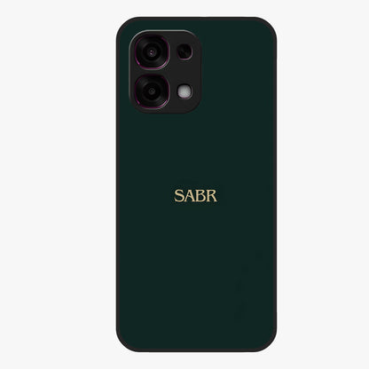 Sabr Minimal Patience Glass Case showing flat back view with minimalist typography artwork and glossy glass finish.