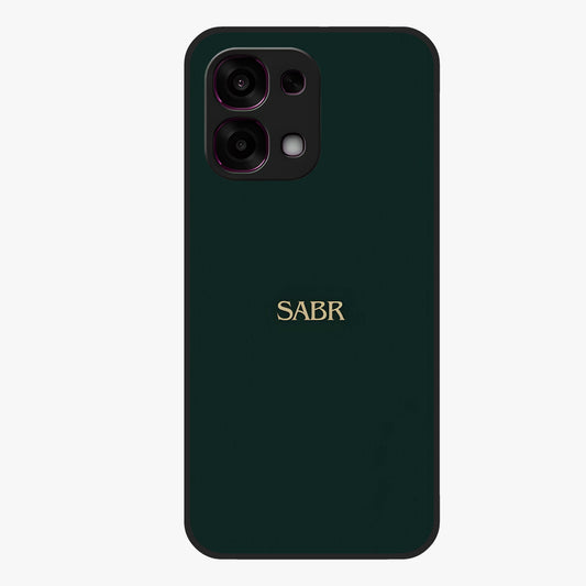 Sabr Minimal Patience Glass Case showing flat back view with minimalist typography artwork and glossy glass finish.