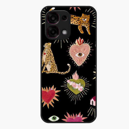 Sacred Jungle Heart Glass Case showing flat back view with jungle inspired heart artwork and glossy glass finish.