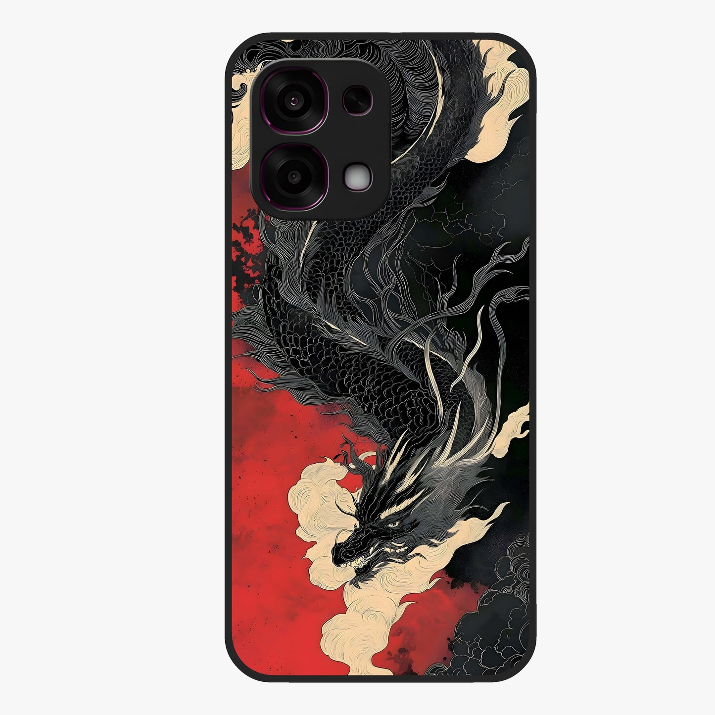 Shadow Dragon Fury Glass Case showing flat back view with fierce dragon artwork and glossy glass finish.