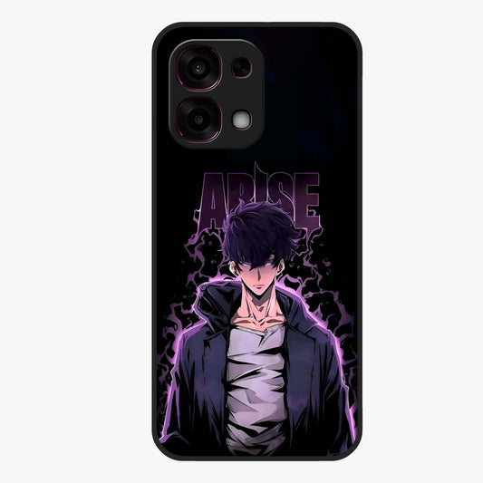 Shadow Monarch Awakening Glass Case showing flat back view with powerful dark monarch themed artwork and glossy glass finish.