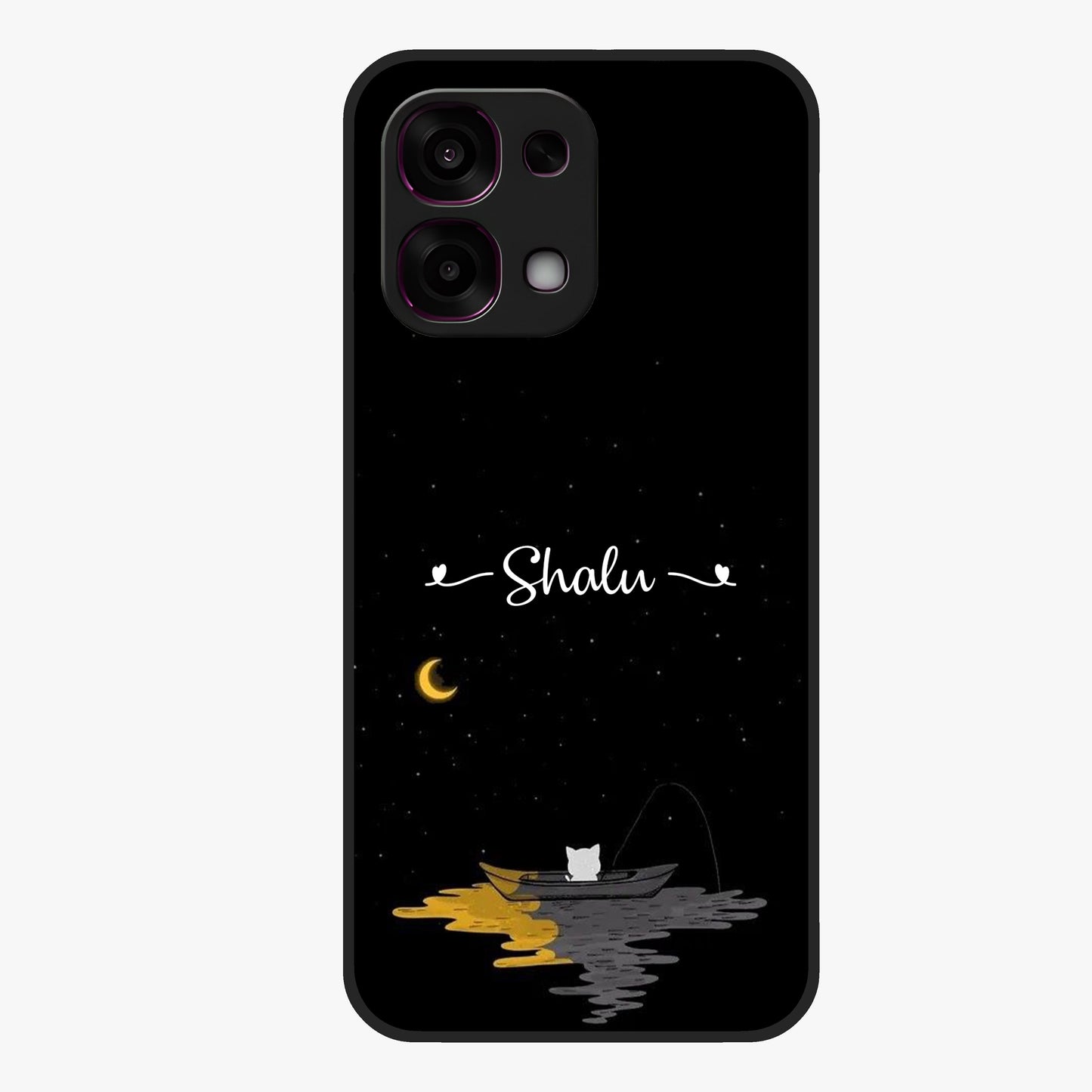 Silent Night Row Glass Case showing flat back view with calm night themed artwork and glossy glass finish.