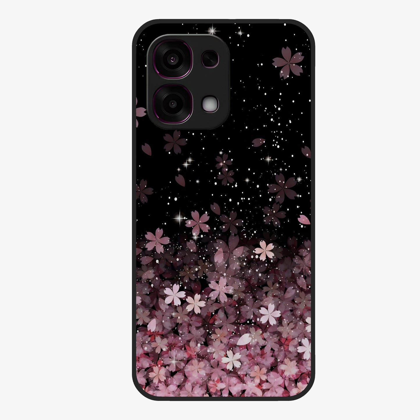 Small Starry Flowers Glass Case showing flat back view with delicate starry floral artwork and glossy glass finish.