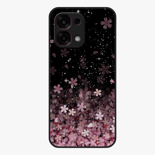 Small Starry Flowers Glass Case showing flat back view with delicate starry floral artwork and glossy glass finish.