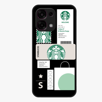 Starbucks Mocha Glass Case showing flat back view with coffee inspired artwork and glossy glass finish.