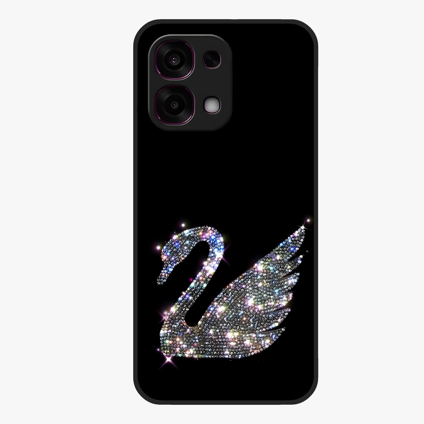 Starlit Swan Grace Glass Case showing flat back view with graceful swan artwork under starry sky and glossy glass finish.