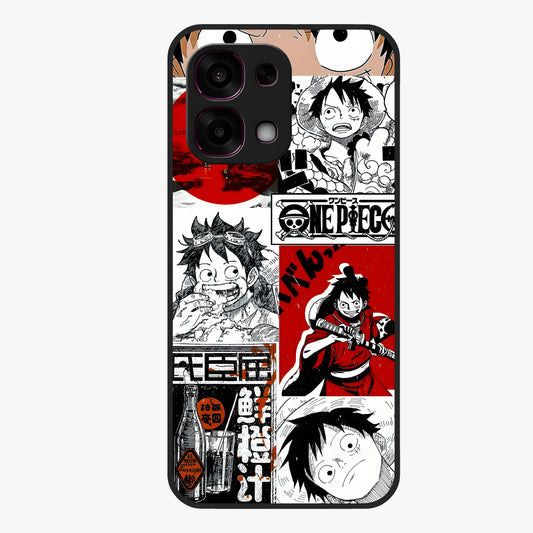 Strawhat Chaos Panels Glass Case showing flat back view with anime inspired chaos panel artwork and glossy glass finish.