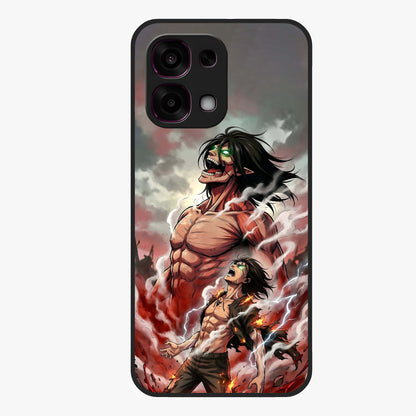 Titan Awakening Fury Glass Case showing flat back view with powerful titan inspired artwork and glossy glass finish.