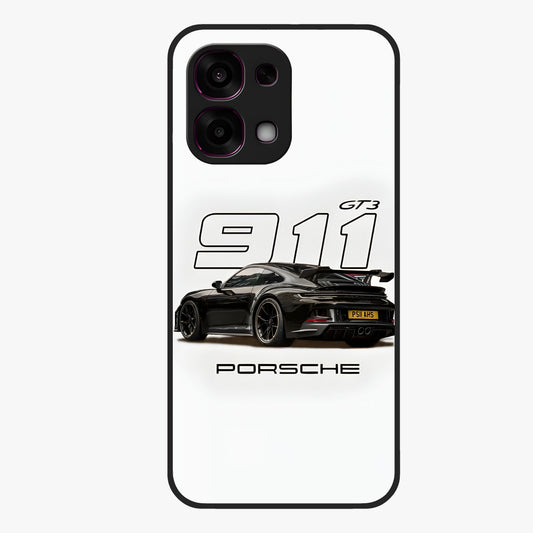 Turbo Legacy Icon Glass Case showing flat back view with iconic sports car inspired artwork and glossy glass finish.