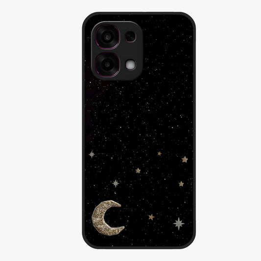 Twinkle Star With Half Moon Glass Case showing flat back view with star and half moon artwork and glossy glass finish.