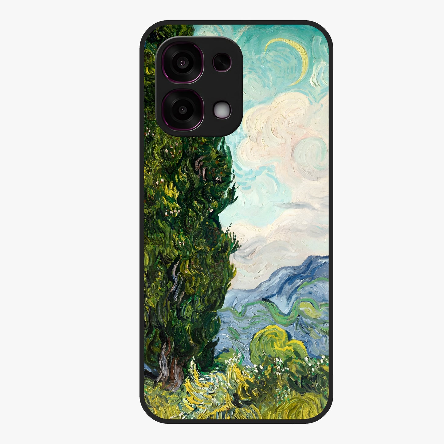Van Gogh Vintage Art Glass Case showing flat back view with vintage painterly artwork inspired by Van Gogh style and glossy glass finish.