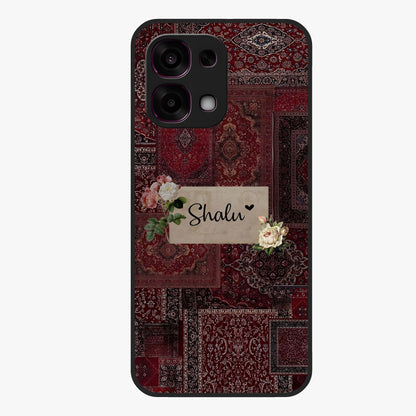 Velvet Wine Pattern Custom Name Glass Case showing flat back view with elegant wine colored pattern artwork and personalized name design.