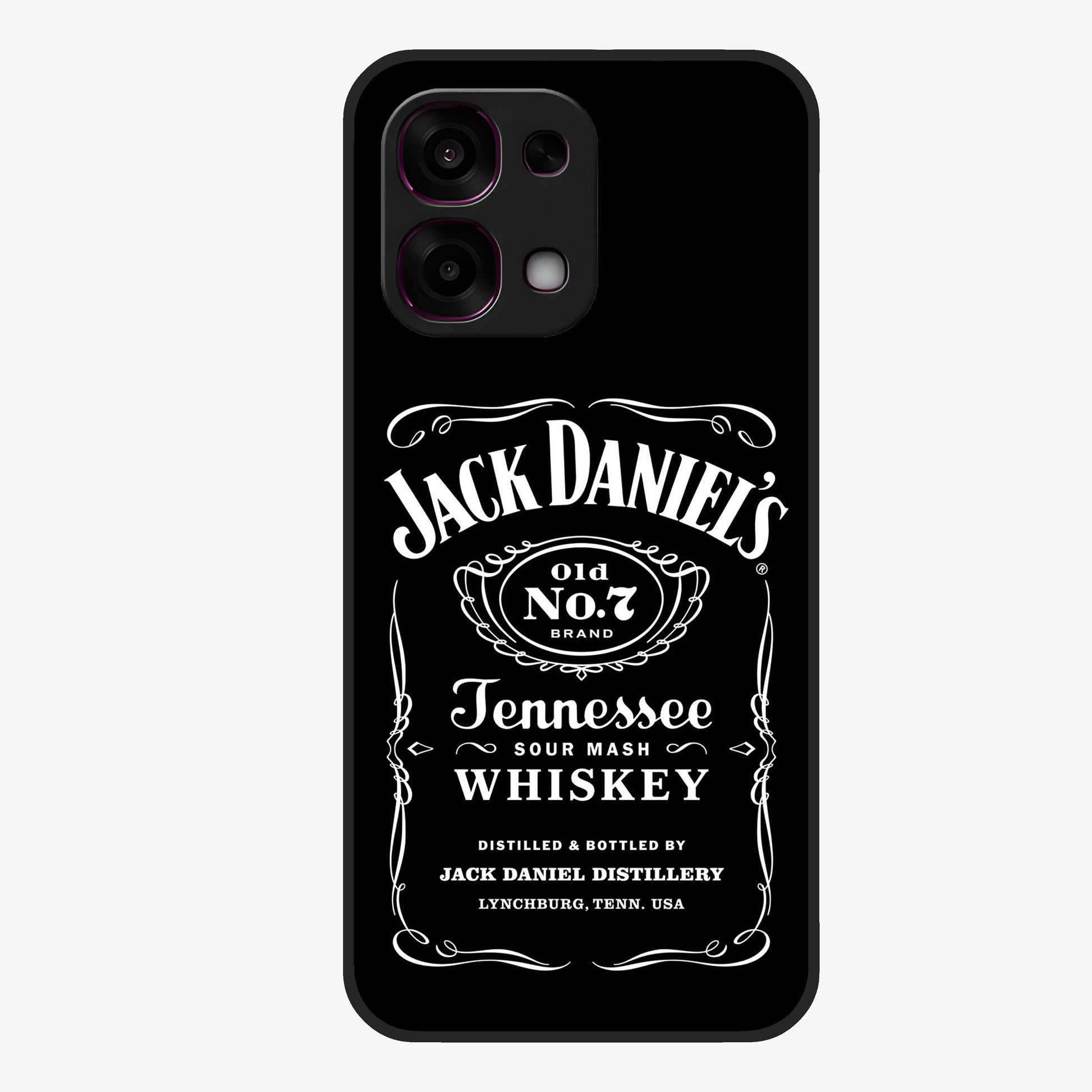 Vintage Whiskey Heritage Glass Case showing flat back view with classic whiskey inspired artwork and glossy glass finish.