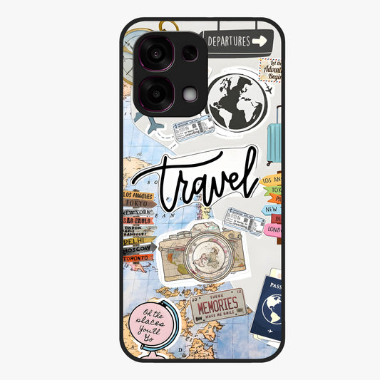 Wanderlust Journal Glass Case showing flat back view with travel inspired artwork and glossy glass finish.