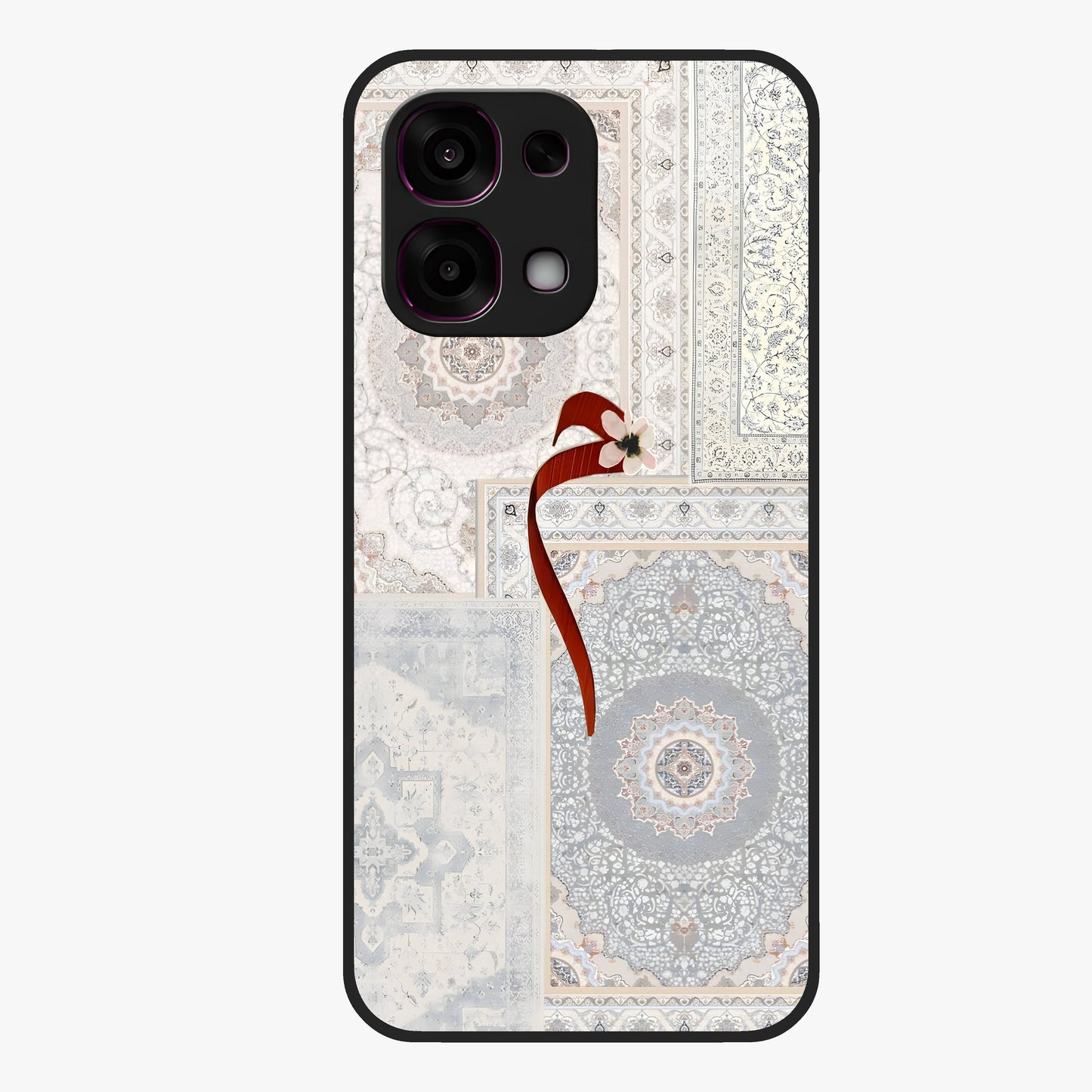 White Aesthetic Bow Glass Case showing flat back view with minimal bow artwork and glossy glass finish.