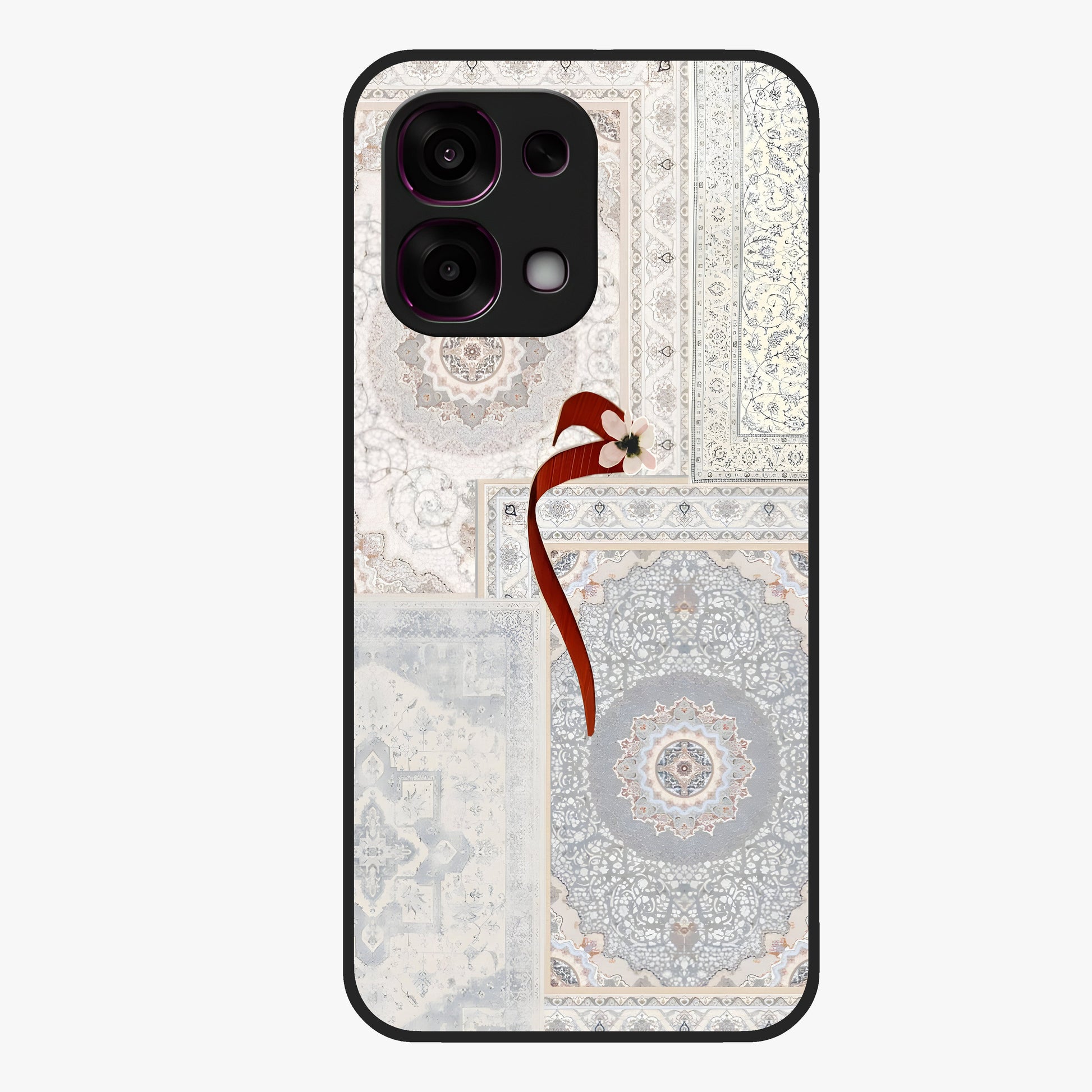 White Aesthetic Bow Glass Case showing flat back view with minimal bow artwork and glossy glass finish.
