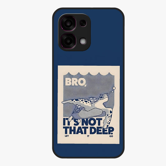 Worry Less Swim Glass Case showing flat back view with playful motivational artwork and glossy glass finish.