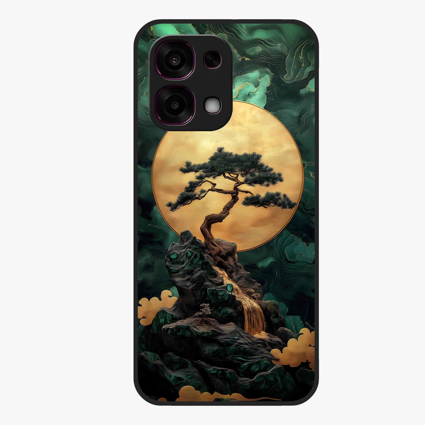 Zen Moon Rise Glass Case showing flat back view with calm moonrise artwork and glossy glass finish.