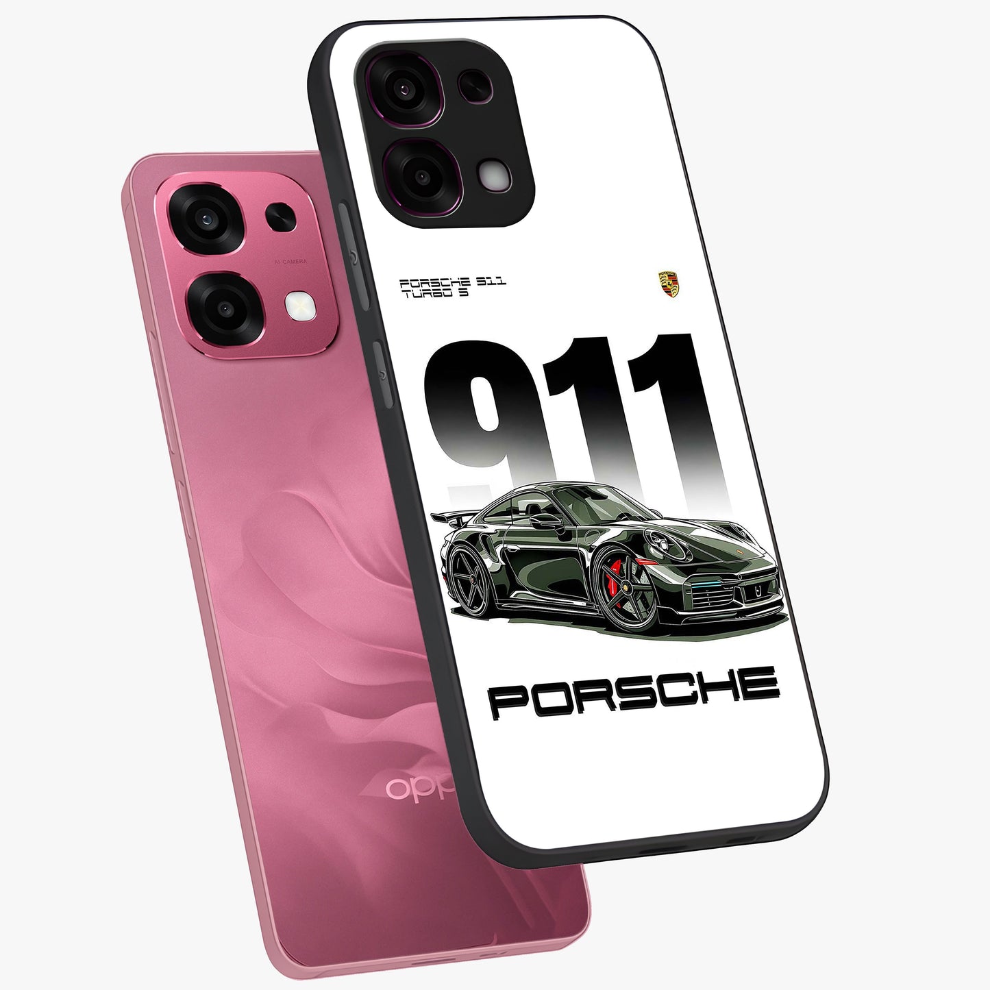 911 Turbo Dominance Glass Case displayed in premium angled mockup highlighting sporty car illustration and sleek glass surface.