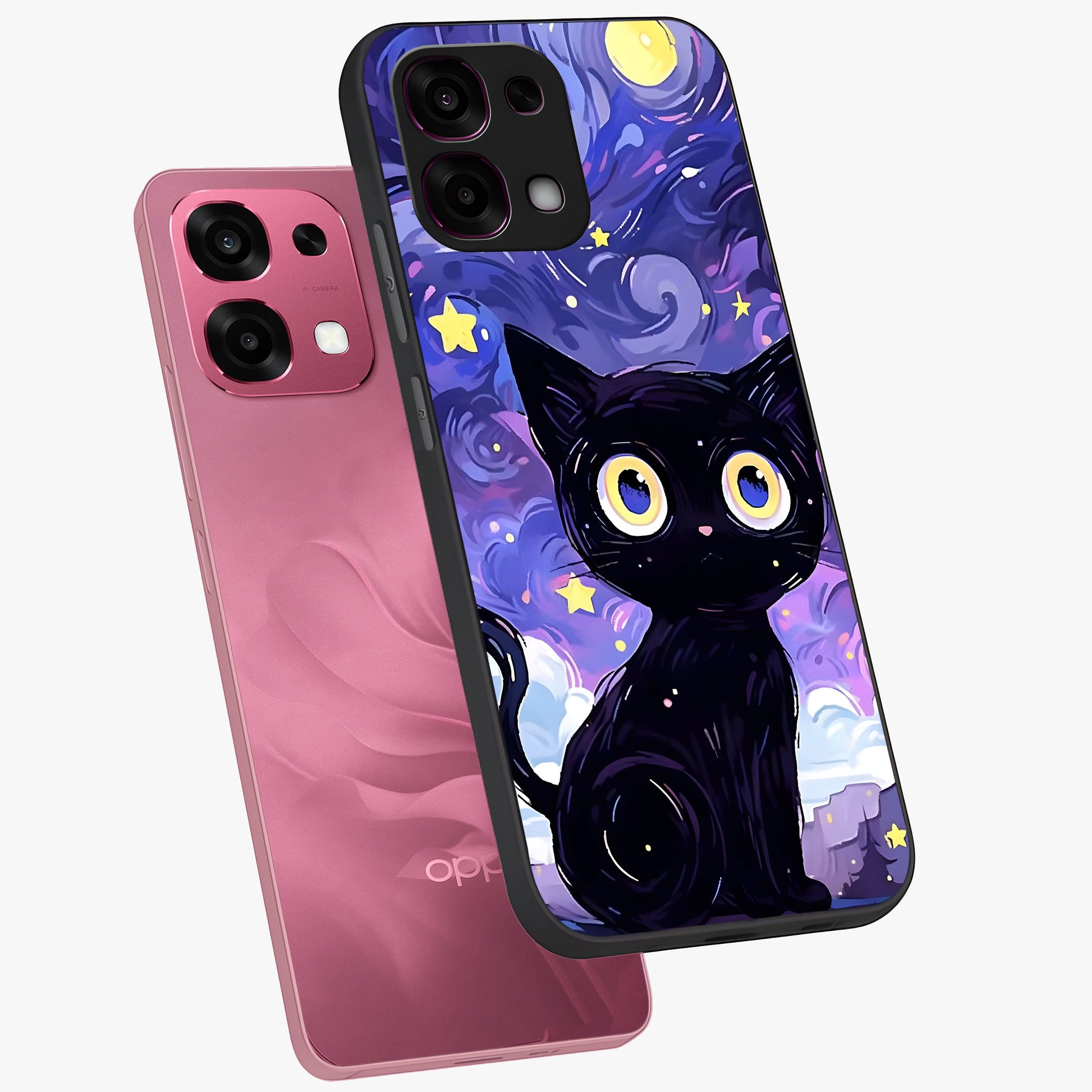 Abstract Cat Art Glass Case displayed in angled mockup highlighting modern abstract cat artwork and sleek glass surface.