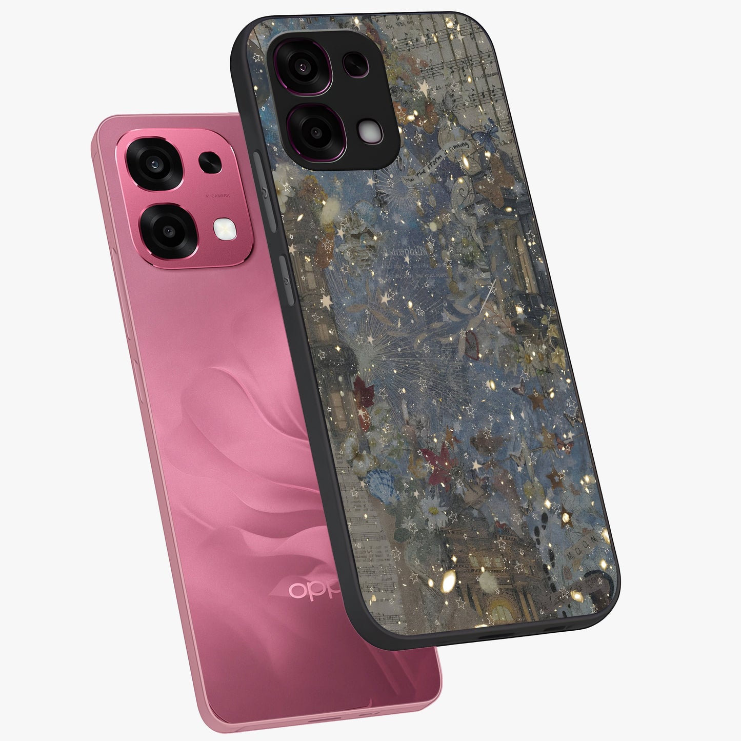 Aesthetic Astrolophia Glass Case displayed in angled mockup highlighting artistic aesthetic elements and smooth glass surface.