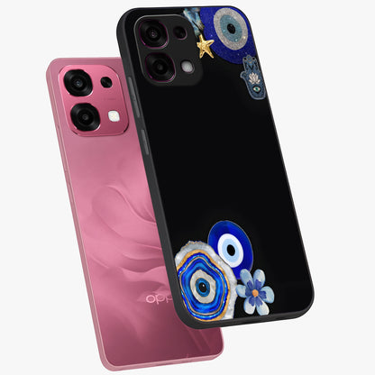 Aesthetic Blue Evil Eye Glass Case displayed in angled mockup highlighting blue evil eye symbol and spiritual aesthetic design.