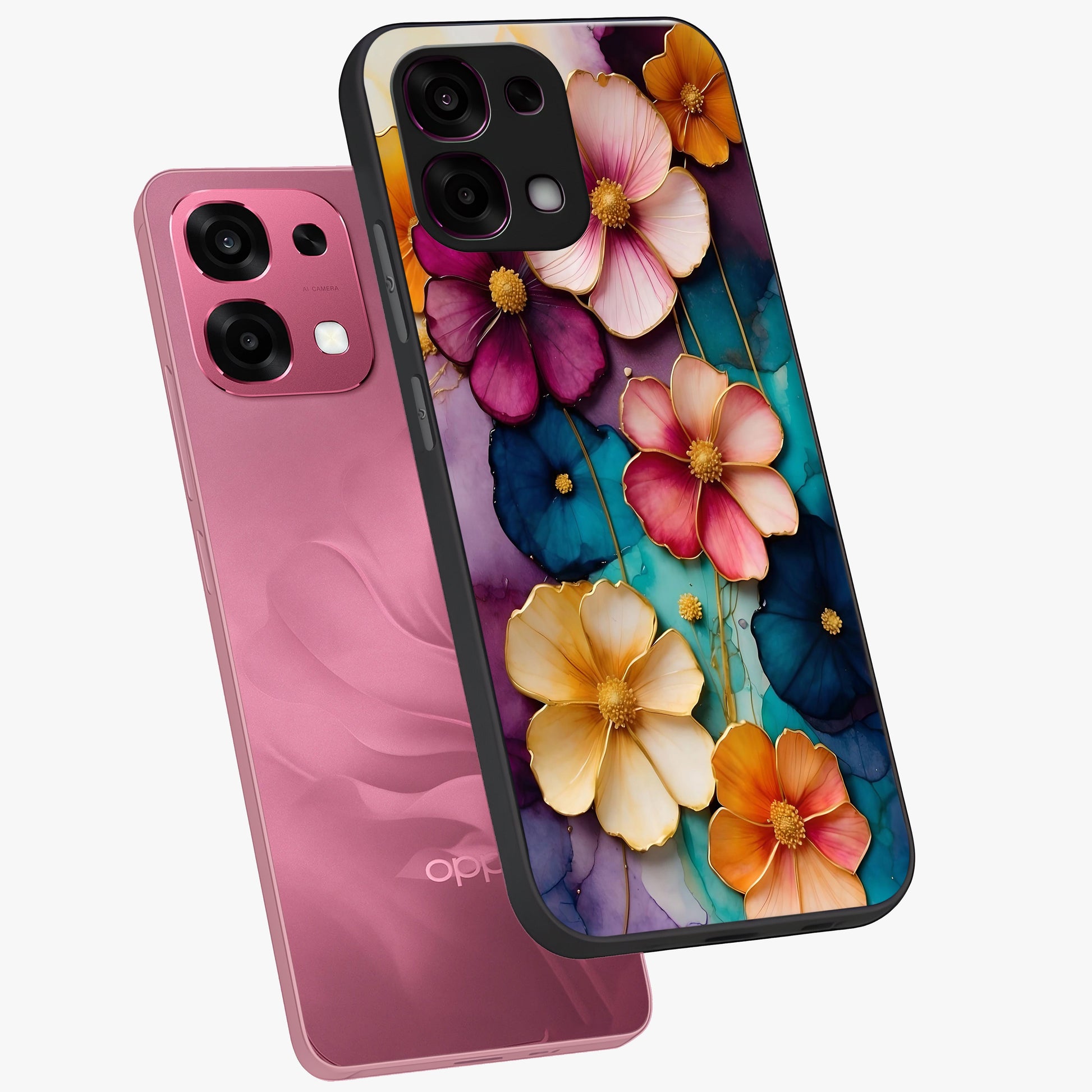 Artlyn Grace Flower Pattern Glass Case displayed in angled mockup highlighting delicate flower pattern design and smooth glass surface.