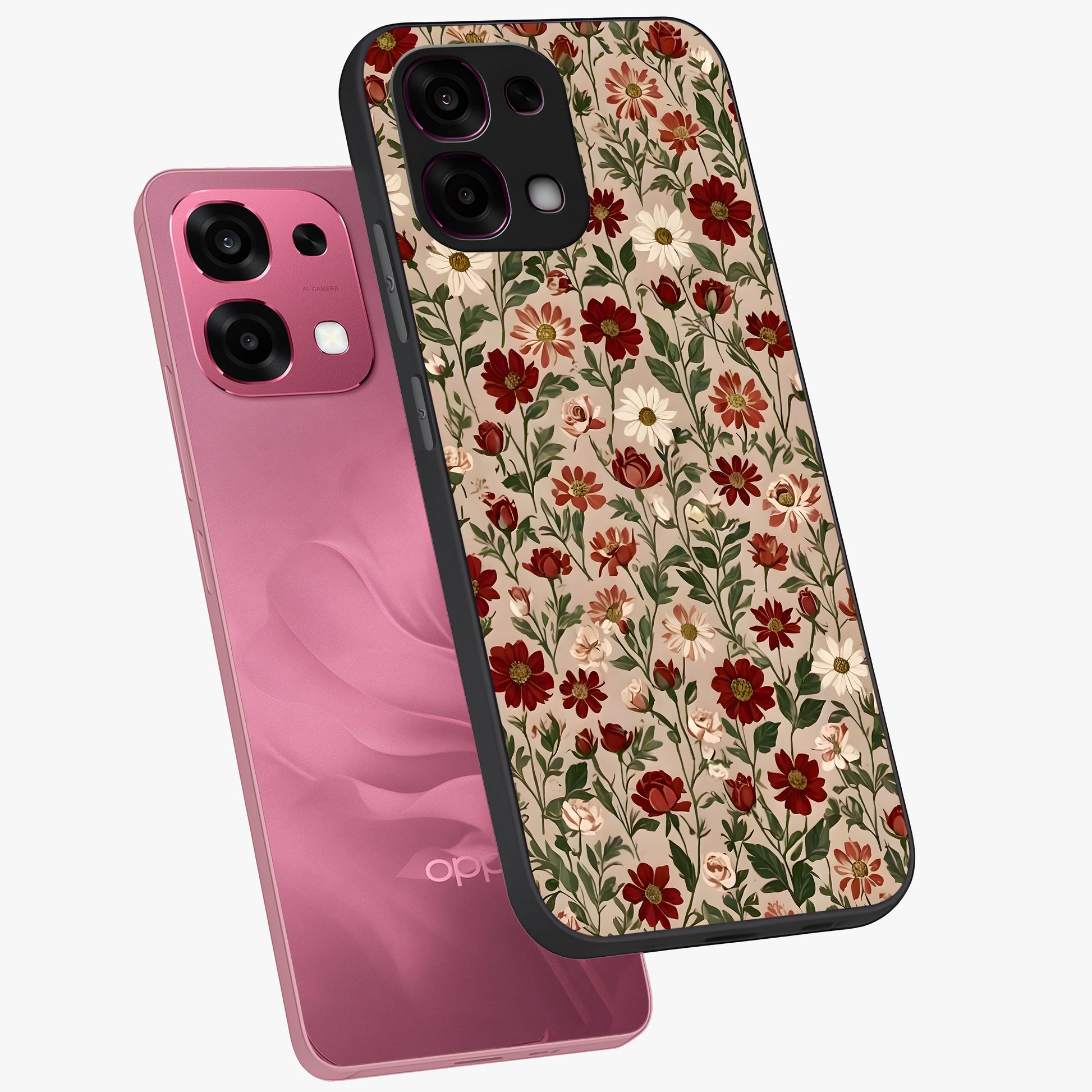 Biege Flower With Leaf Glass Case displayed in angled mockup highlighting minimal floral leaf design and elegant aesthetic.
