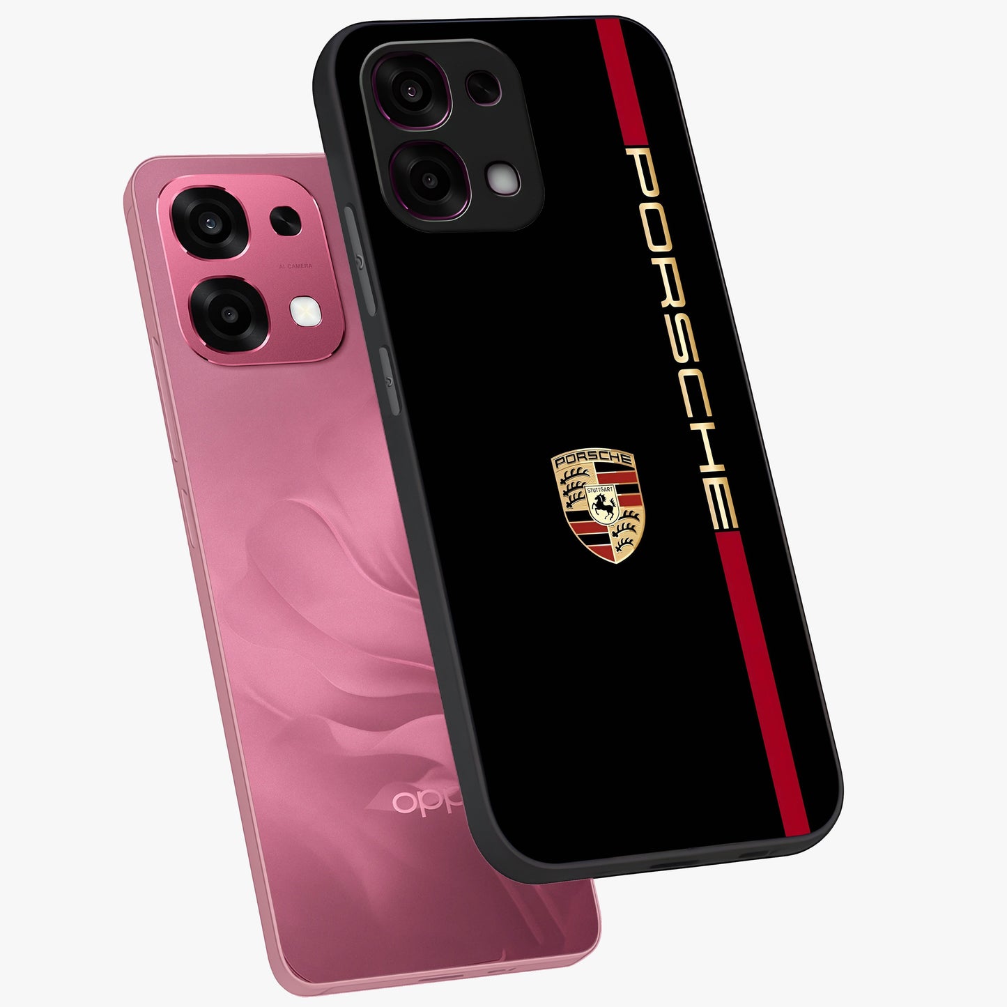Black Minimal Porsche Glass Case displayed in angled mockup highlighting modern minimal car illustration and clean aesthetic design.