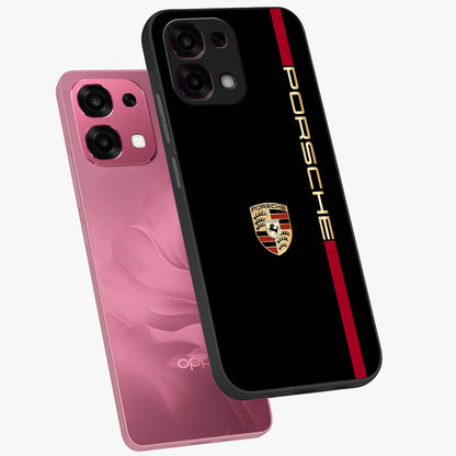 Black Minimal Porsche Glass Case displayed in angled mockup highlighting modern minimal car illustration and clean aesthetic design.