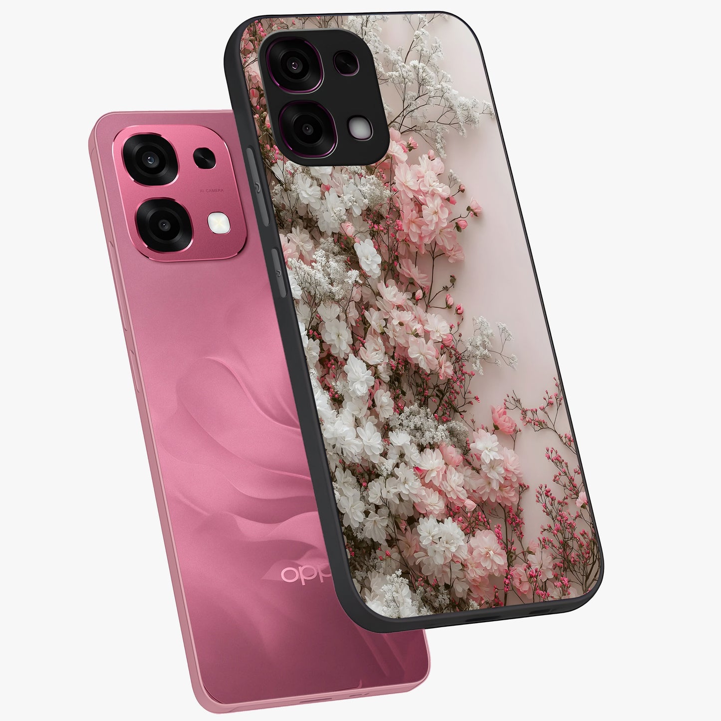 Blush Blossom Cloud Glass Case displayed in angled mockup highlighting soft cloud and blossom design with pastel aesthetic.