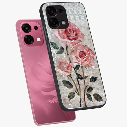 Blush Mosaic Bloom Glass Case displayed in angled mockup highlighting artistic mosaic flower pattern with aesthetic design.