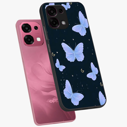 Butterfly With Stars Pattern Glass Case displayed in angled mockup highlighting dreamy butterfly and star design with aesthetic theme.