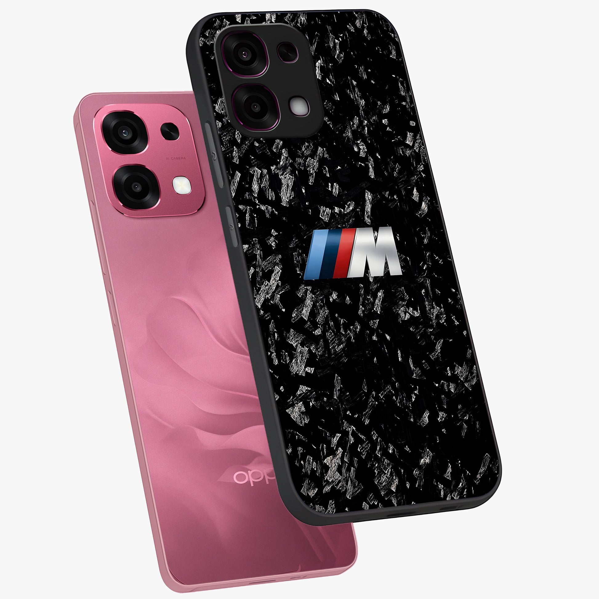 Carbon Speed Mark Glass Case displayed in angled mockup highlighting racing inspired carbon design and sleek aesthetic style.